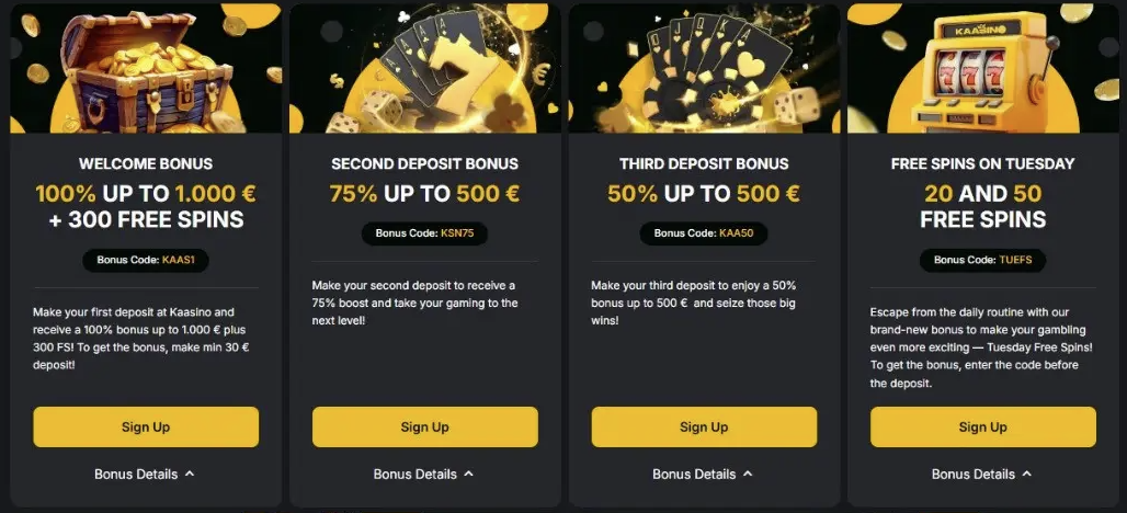 Het bonusaanbod van Kaasino Casino 
